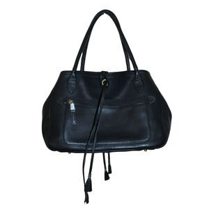 Clava Black Top Grain Leather Tassel Handbag